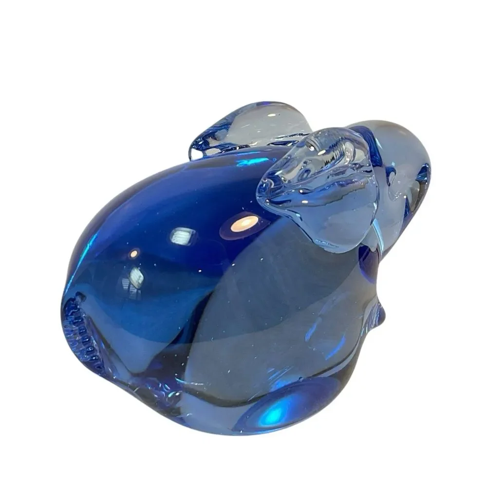 Pier 1 Blue Art Glass Bunny Rabbit Figurine Paperweight 6